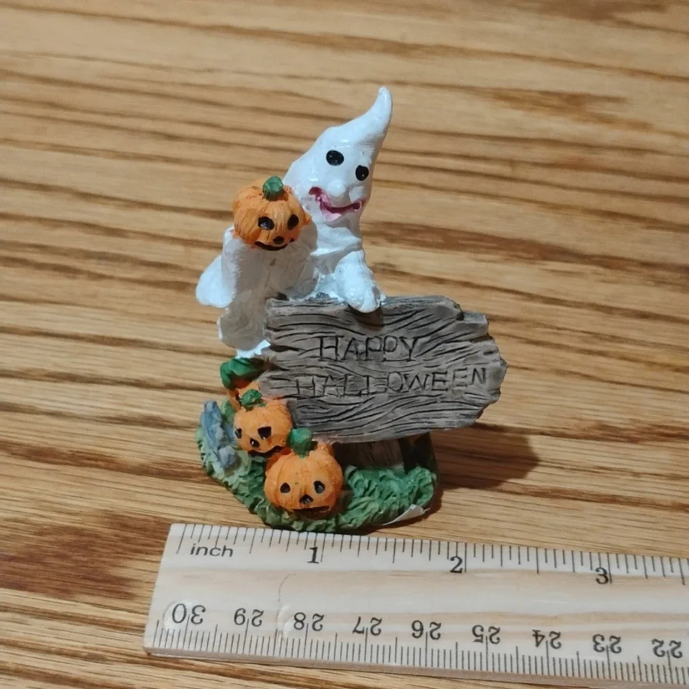 Vintage 1997 Resin Halloween Bear and Ghost Figurine Set